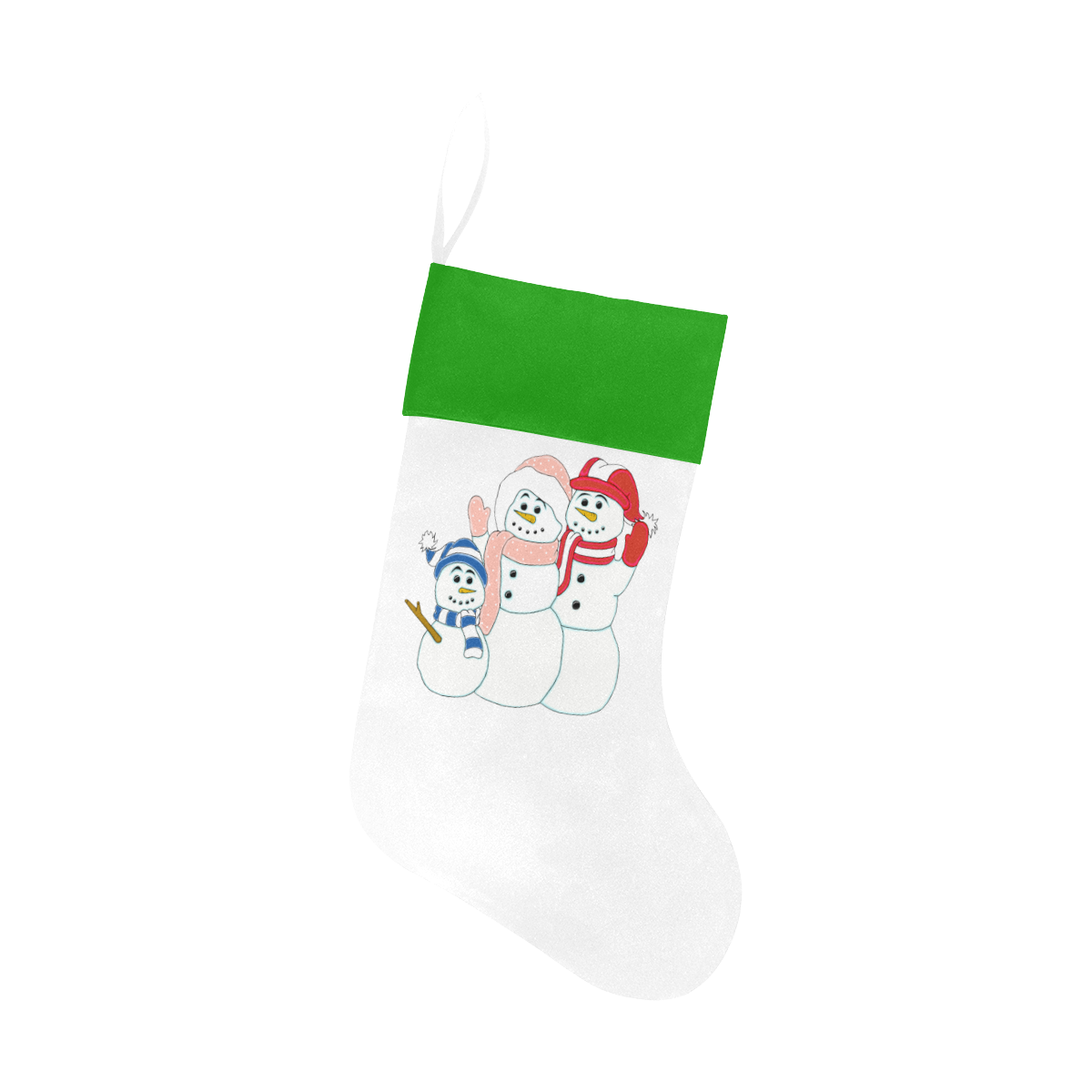 Snowman Family White/Green Christmas Stocking