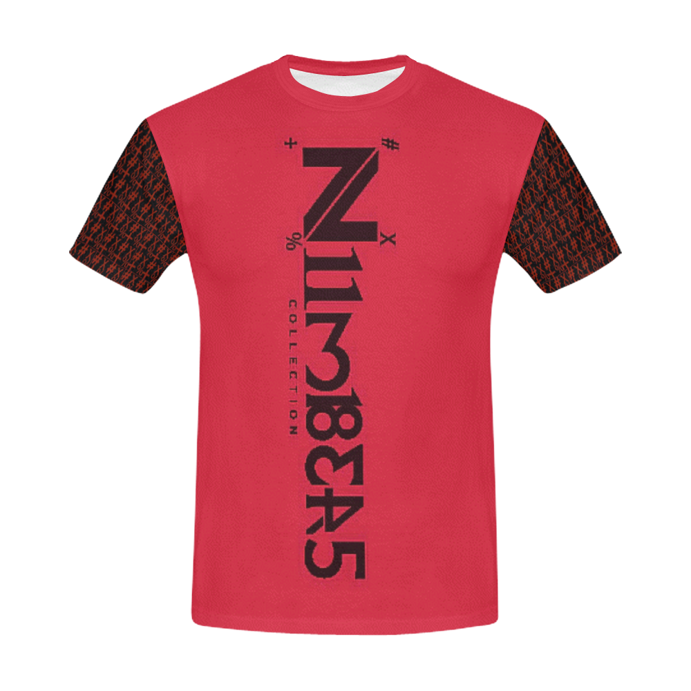 NUMBERS Collection Symbols Sleeves Ruby Red/Black All Over Print T-Shirt for Men (USA Size) (Model T40)