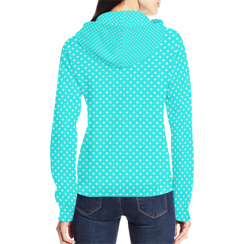 Baby blue polka dots All Over Print Full Zip Hoodie for Women (Model H14)