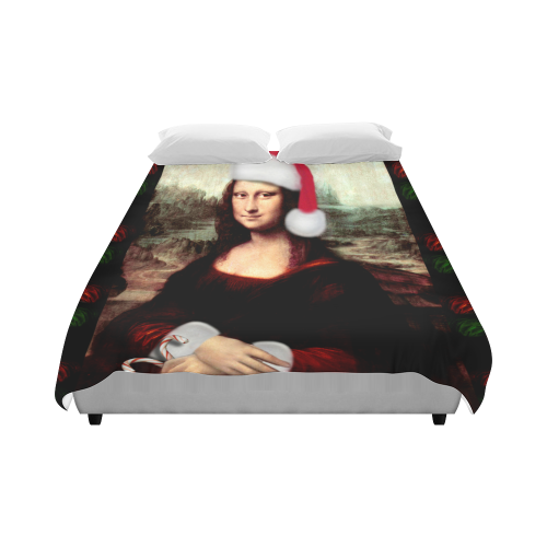 Christmas Mona Lisa with Santa Hat Duvet Cover 86"x70" ( All-over-print)