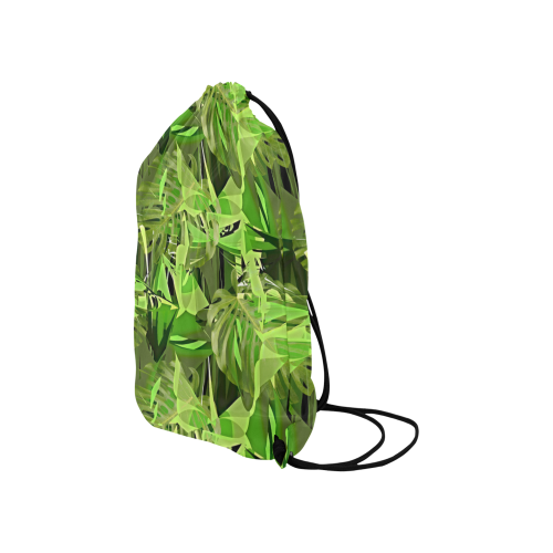 Tropical Jungle Leaves Camouflage Small Drawstring Bag Model 1604 (Twin Sides) 11"(W) * 17.7"(H)