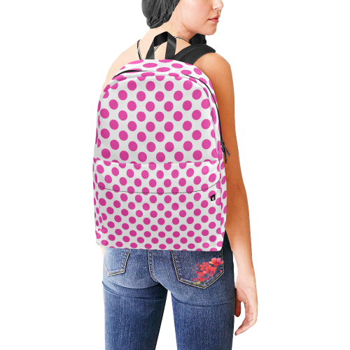 Pink Polka Dots on White Unisex Classic Backpack (Model 1673)