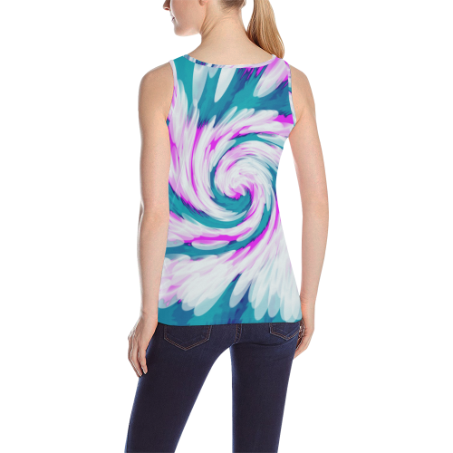 Turquoise Pink Tie Dye Swirl Abstract All Over Print Tank Top for Women (Model T43)