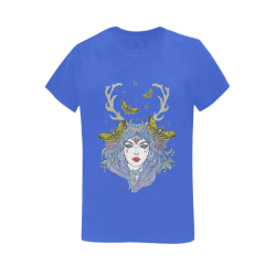 Goddess Sun Moon Earth Blue Women's T-Shirt in USA Size (Two Sides Printing)