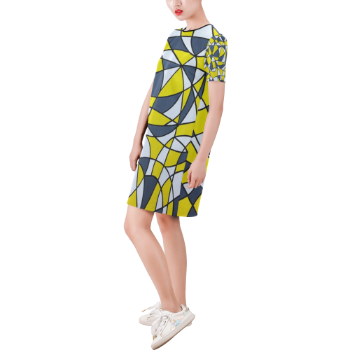 Liberty Short-Sleeve Round Neck A-Line Dress (Model D47)