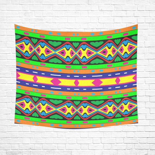 Distorted colorful shapes and stripes Cotton Linen Wall Tapestry 60"x 51"
