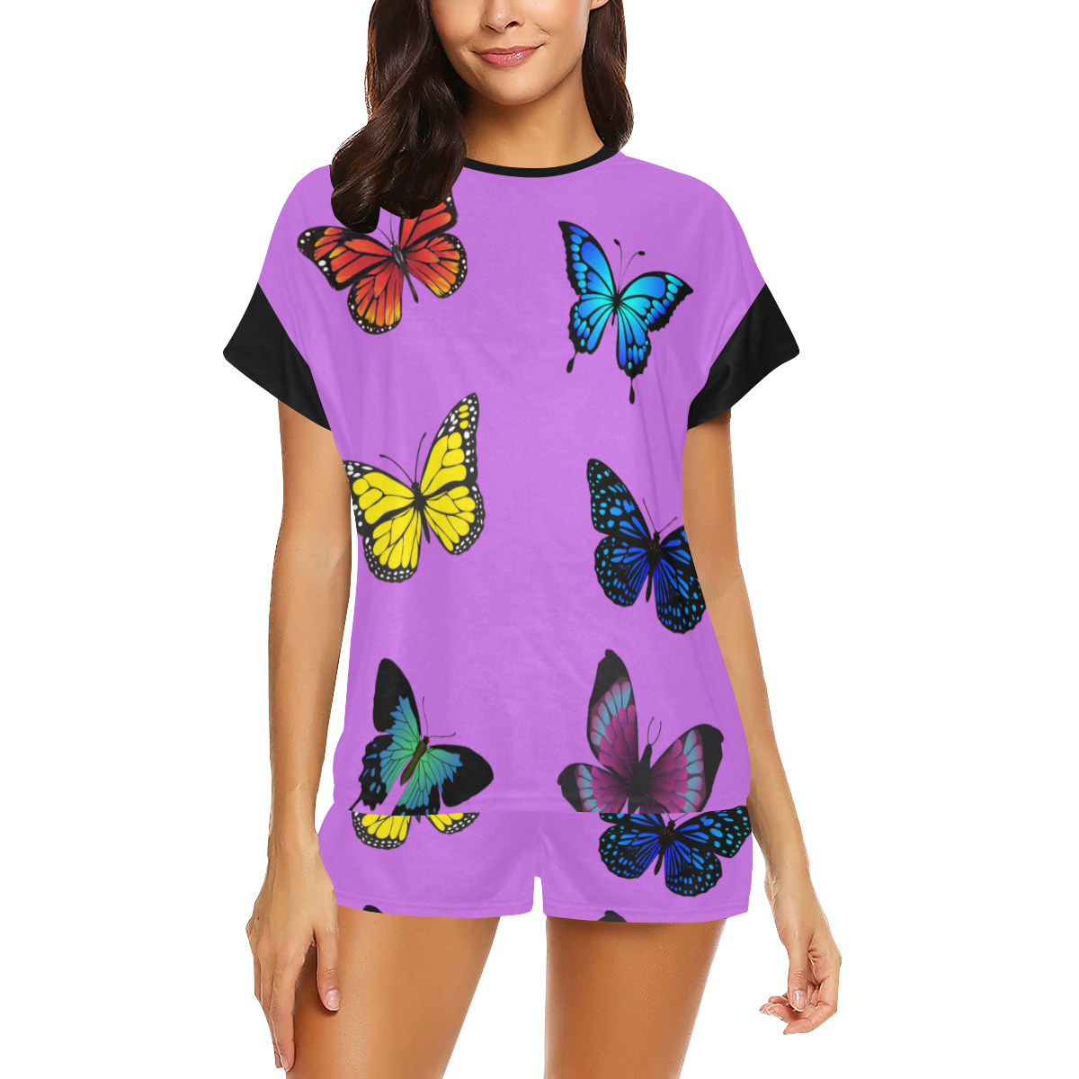mariposas fondo lila Women's Short Pajama Set