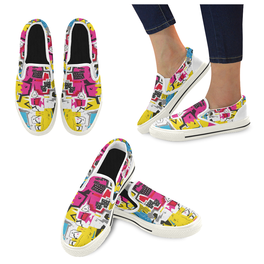 Distorted shapes Slip-on Canvas Shoes for Kid (Model 019)