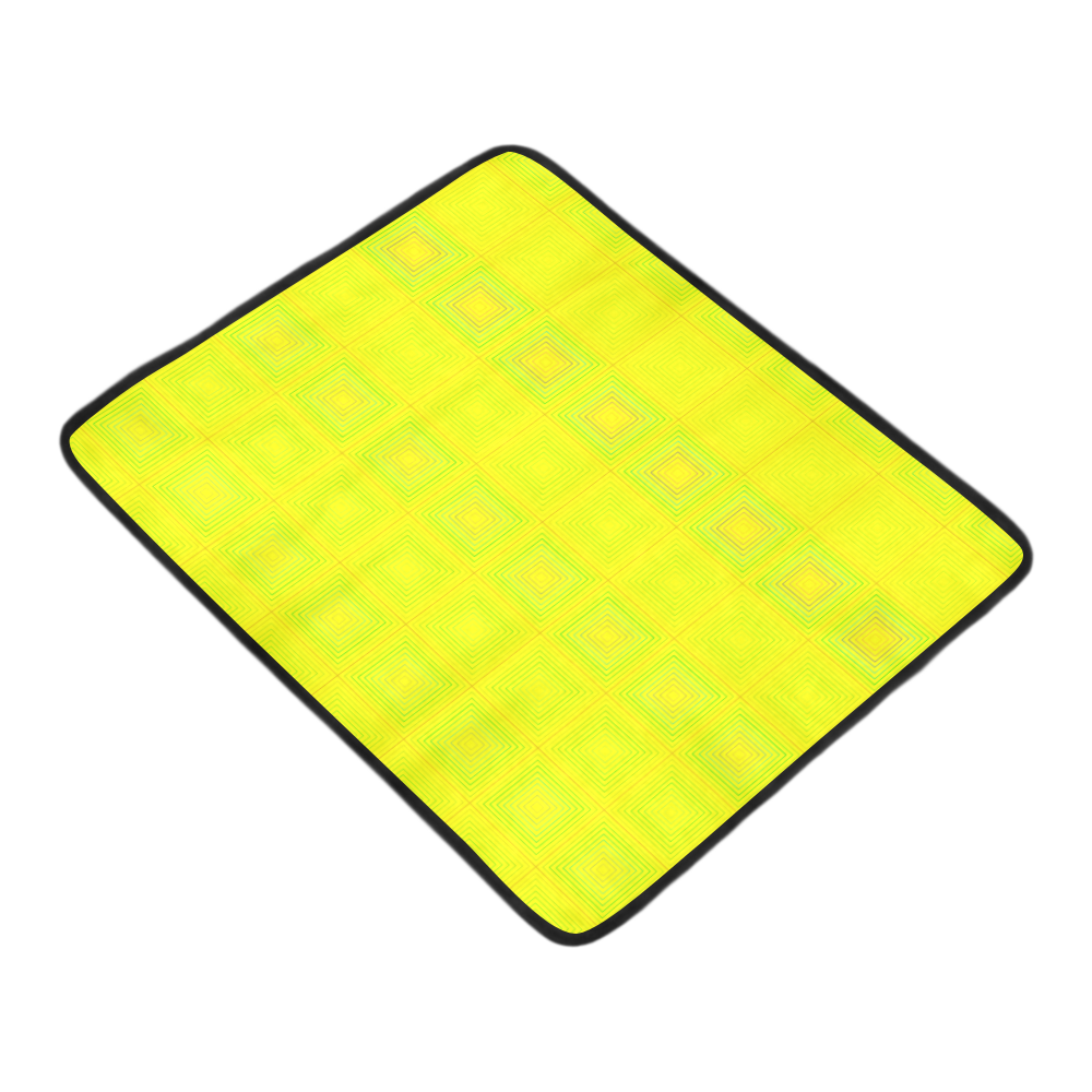 Yellow multicolored multiple squares Beach Mat 78"x 60"