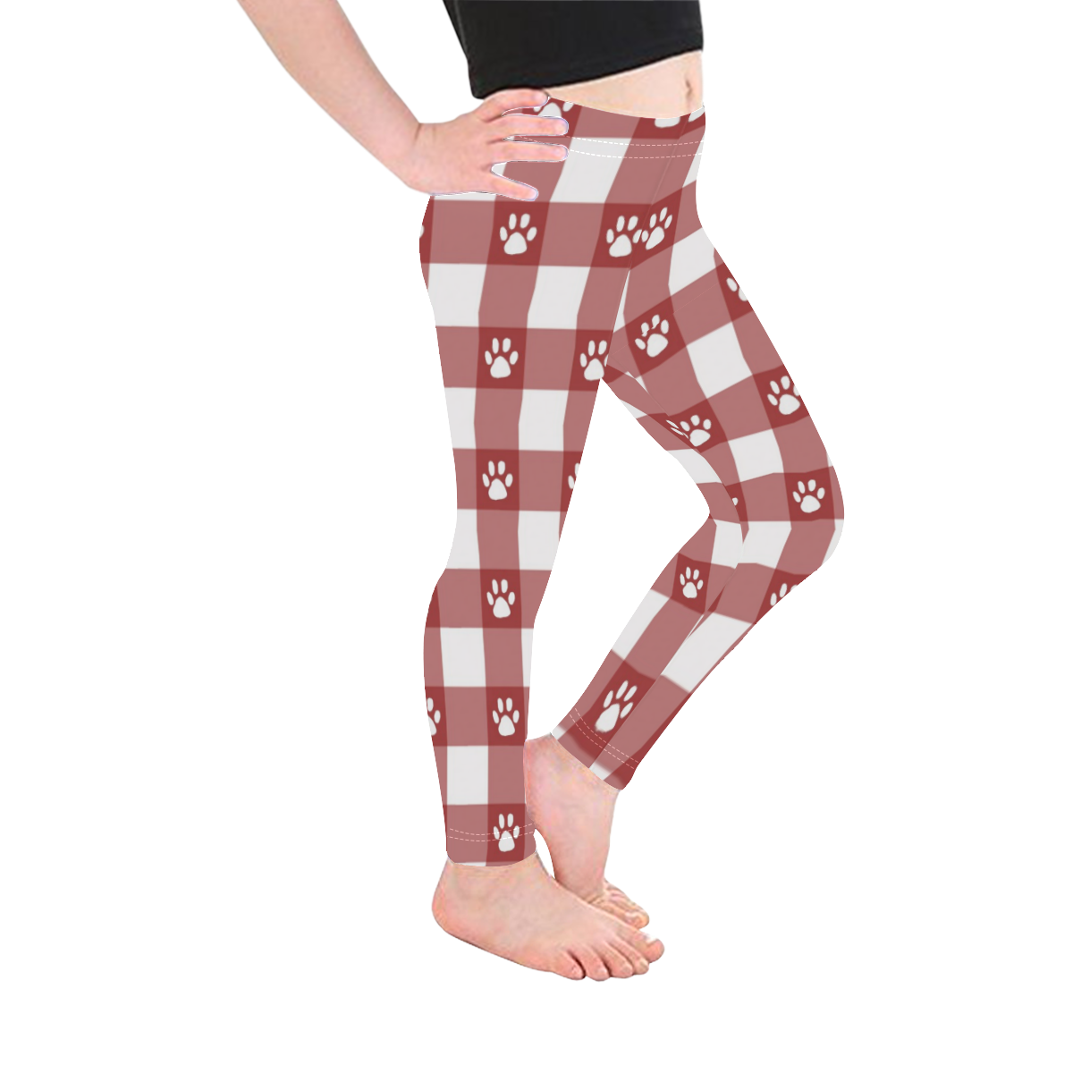Plaid and paws Kid's Ankle Length Leggings (Model L06)