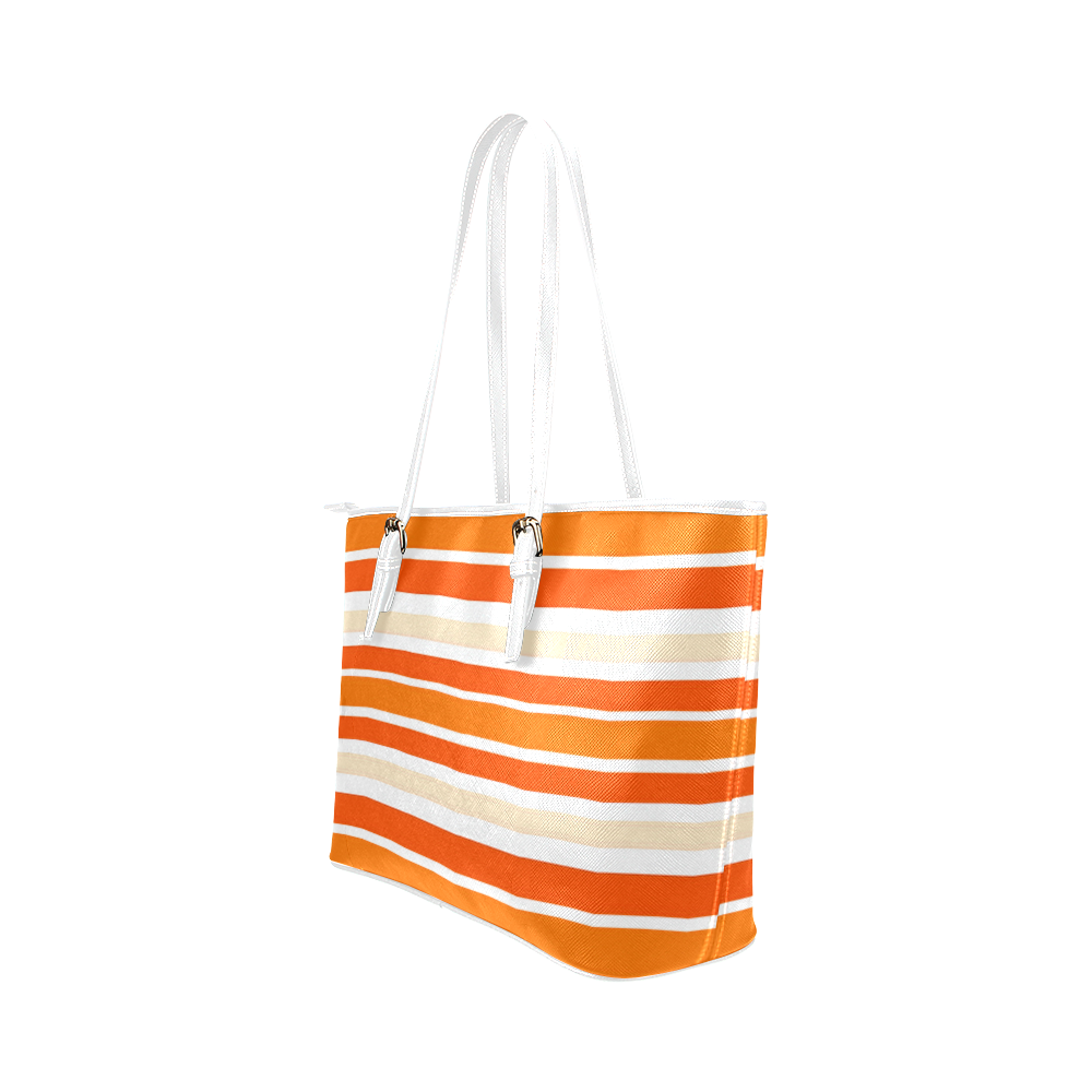 Bright Orange Stripes Leather Tote Bag/Small (Model 1651)