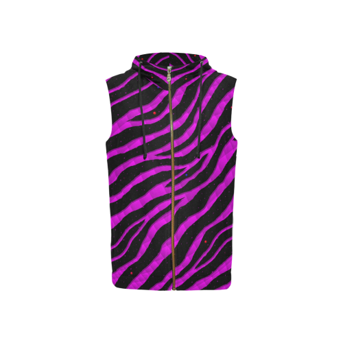 Ripped SpaceTime Stripes - Pink All Over Print Sleeveless Zip Up Hoodie for Women (Model H16)