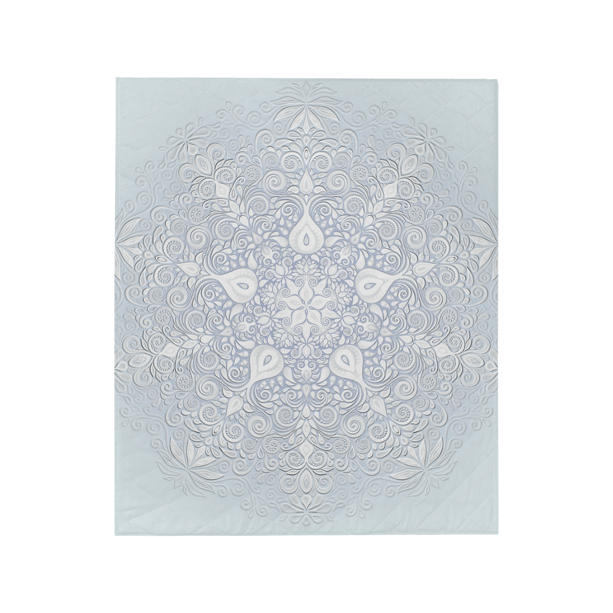 White and Blue Watercolor Mandala Pattern Quilt 50"x60"
