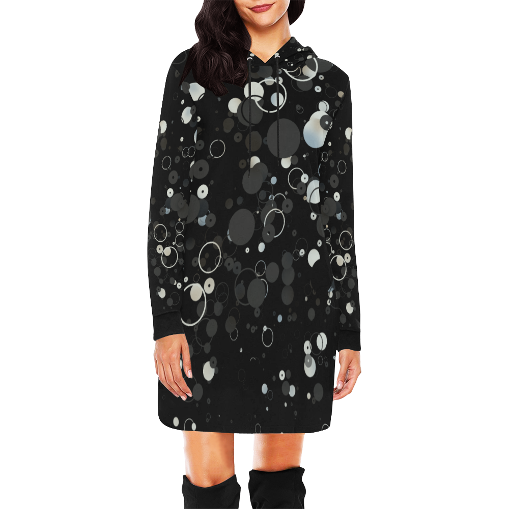 Circles and Dots (Black/White/Gray) All Over Print Hoodie Mini Dress (Model H27)