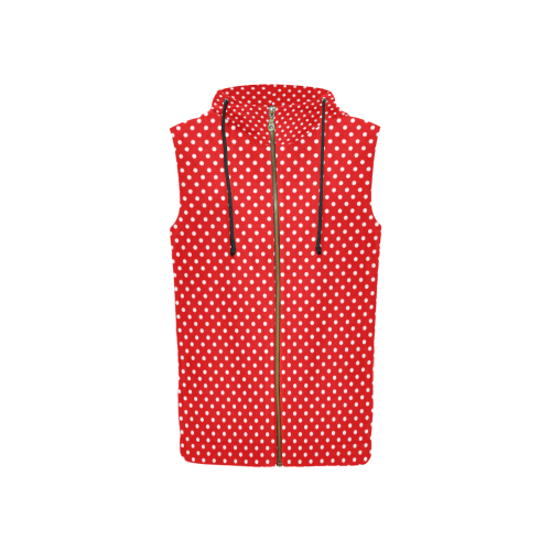 Red polka dots All Over Print Sleeveless Zip Up Hoodie for Women (Model H16)