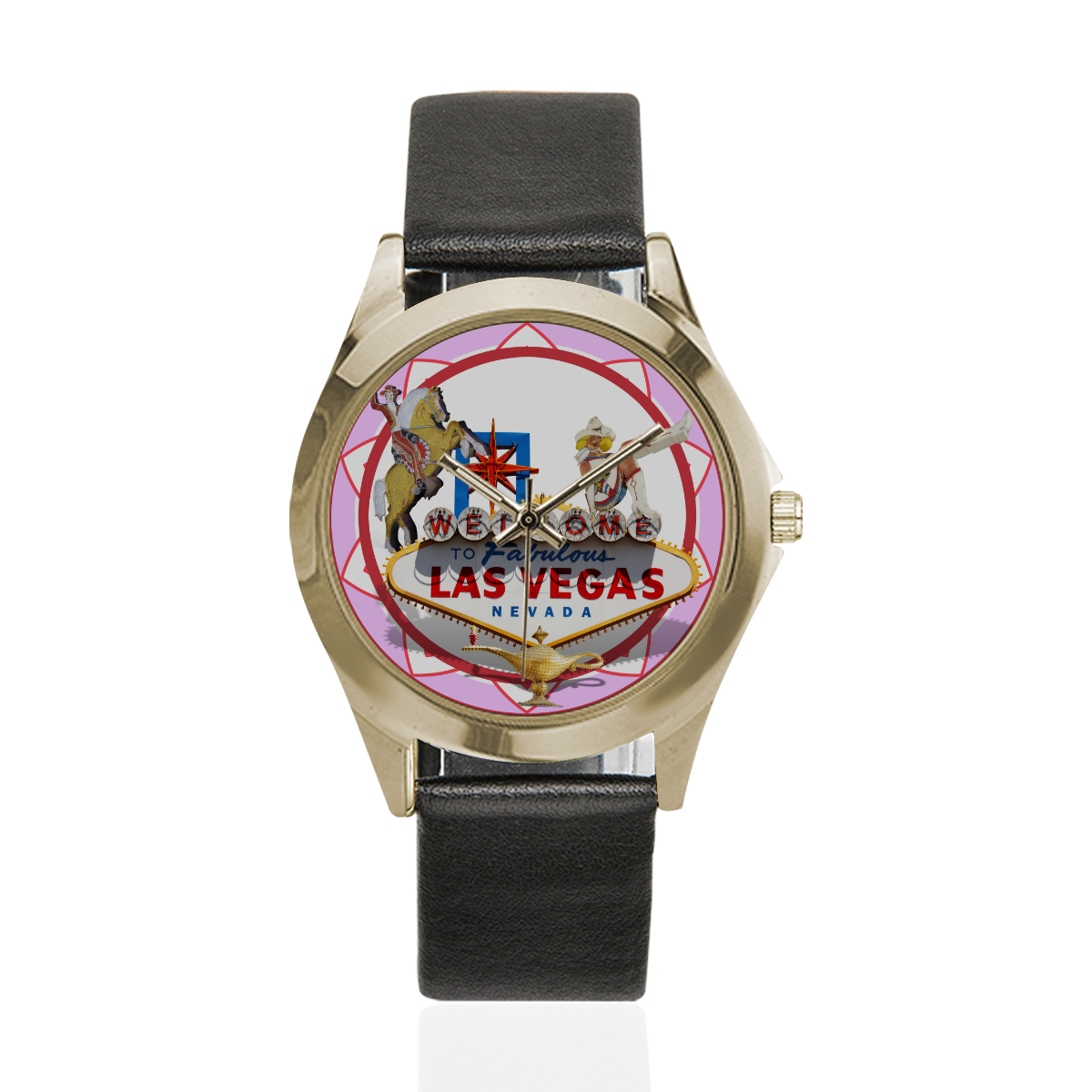 LasVegasIcons Poker Chip - Pink Unisex Silver-Tone Round Leather Watch (Model 216)