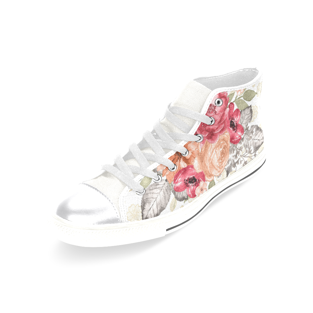 Sweet Rose Shoes, Watercolor Flowers Women's Classic High Top Canvas Shoes (Model 017)
