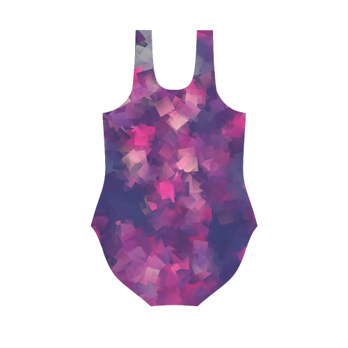 purple pink magenta cubism #modern Vest One Piece Swimsuit (Model S04)