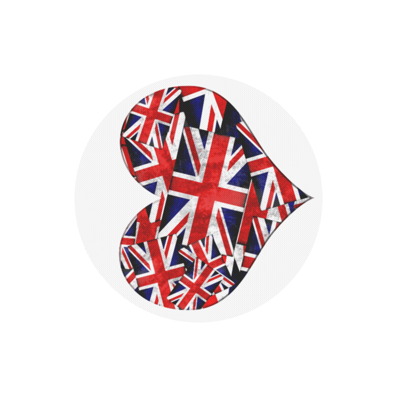 Union Jack British UK Flag Heart White Round Mousepad