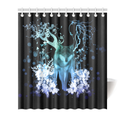 Awesome wolf with flowers Shower Curtain 66"x72"