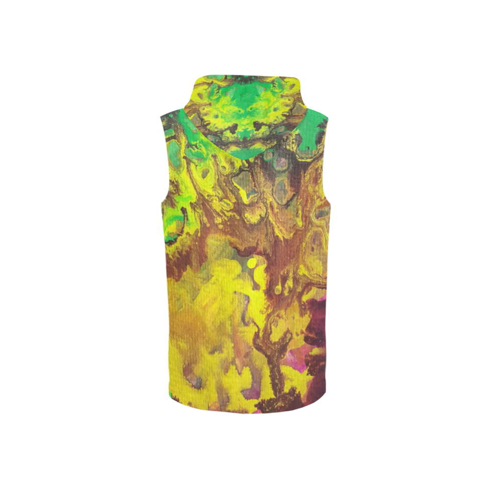 Green Purple Fusion Abstract All Over Print Sleeveless Zip Up Hoodie for Women (Model H16)