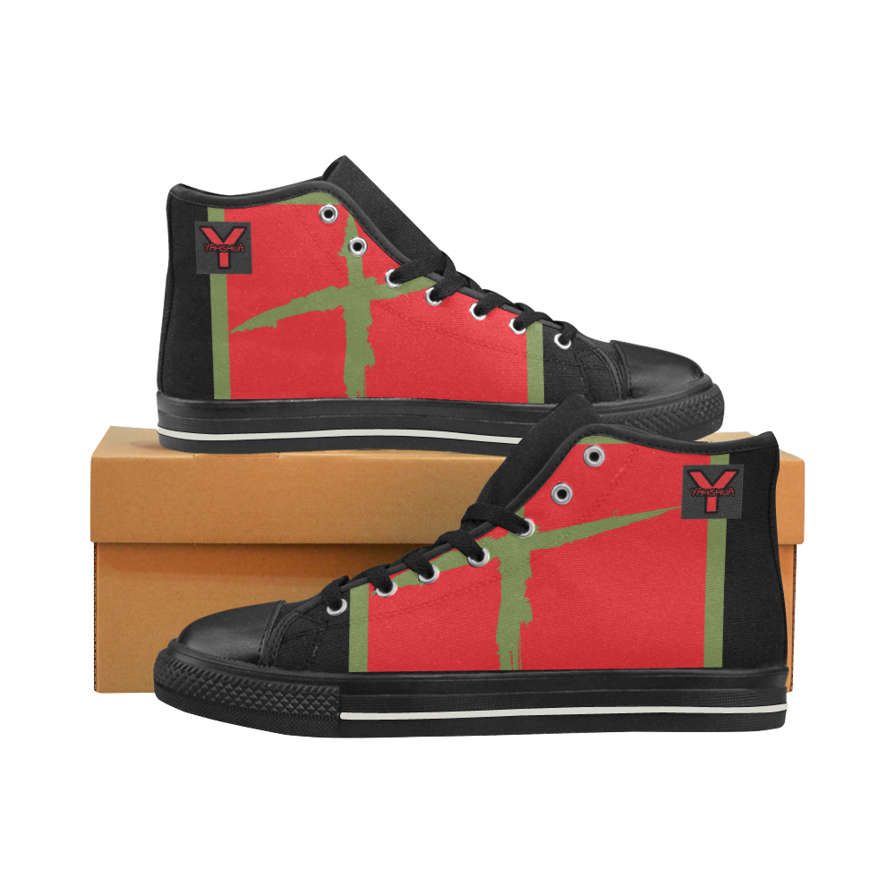 Kids High-Top Sneakers Red/Green/Black High Top Canvas Shoes for Kid (Model 017)