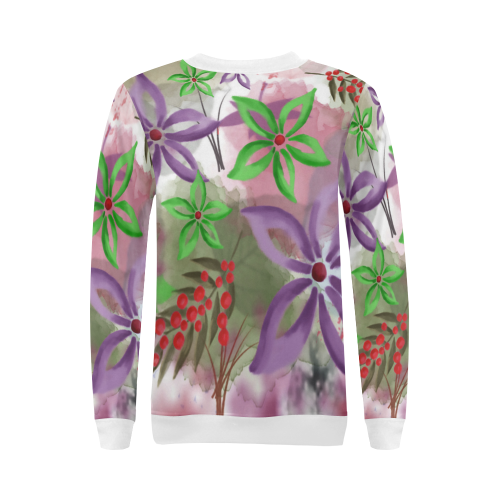 Flower Pattern - purple, violet, green, red All Over Print Crewneck Sweatshirt for Women (Model H18)