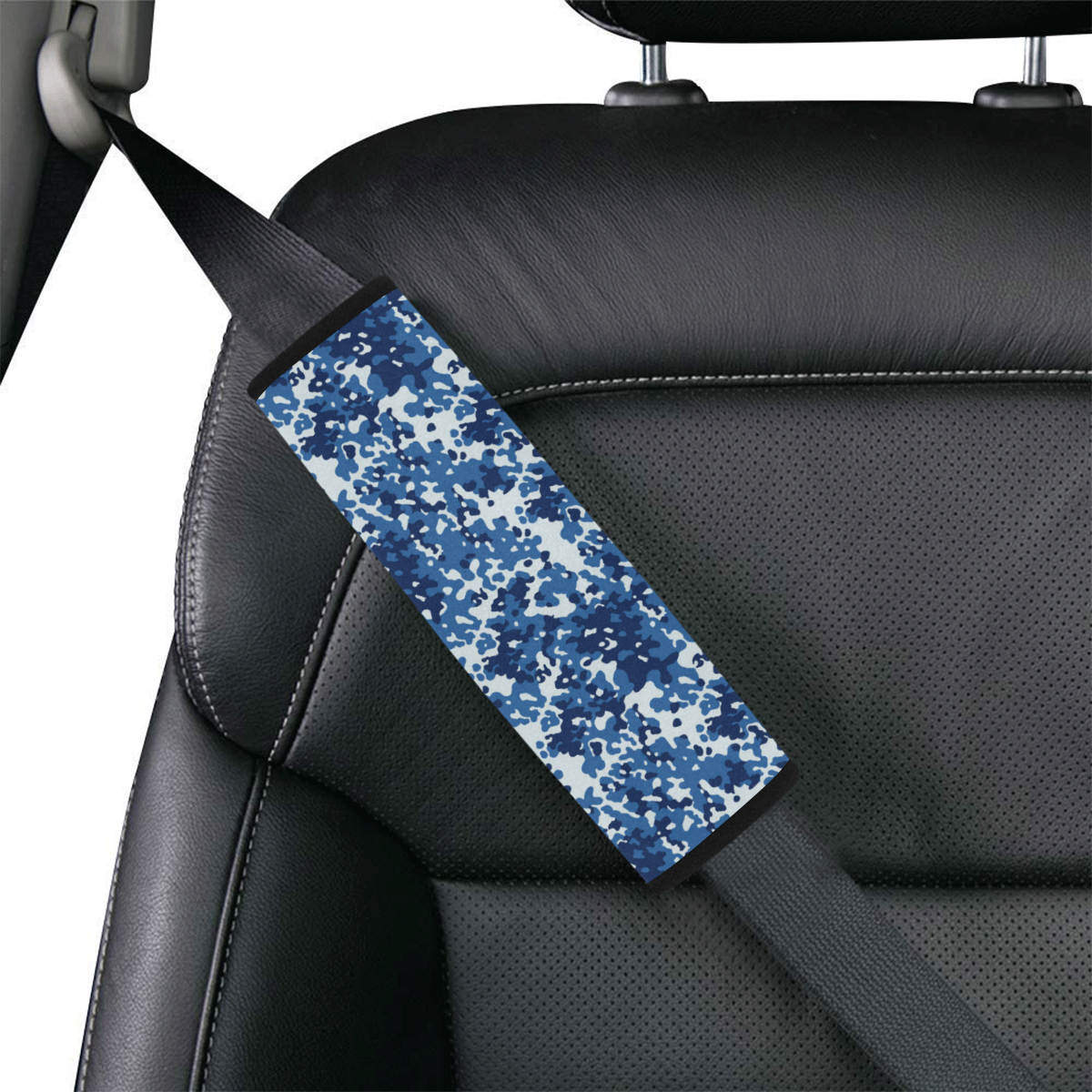 Digital Blue Camouflage Car Seat Belt Cover 7''x8.5''