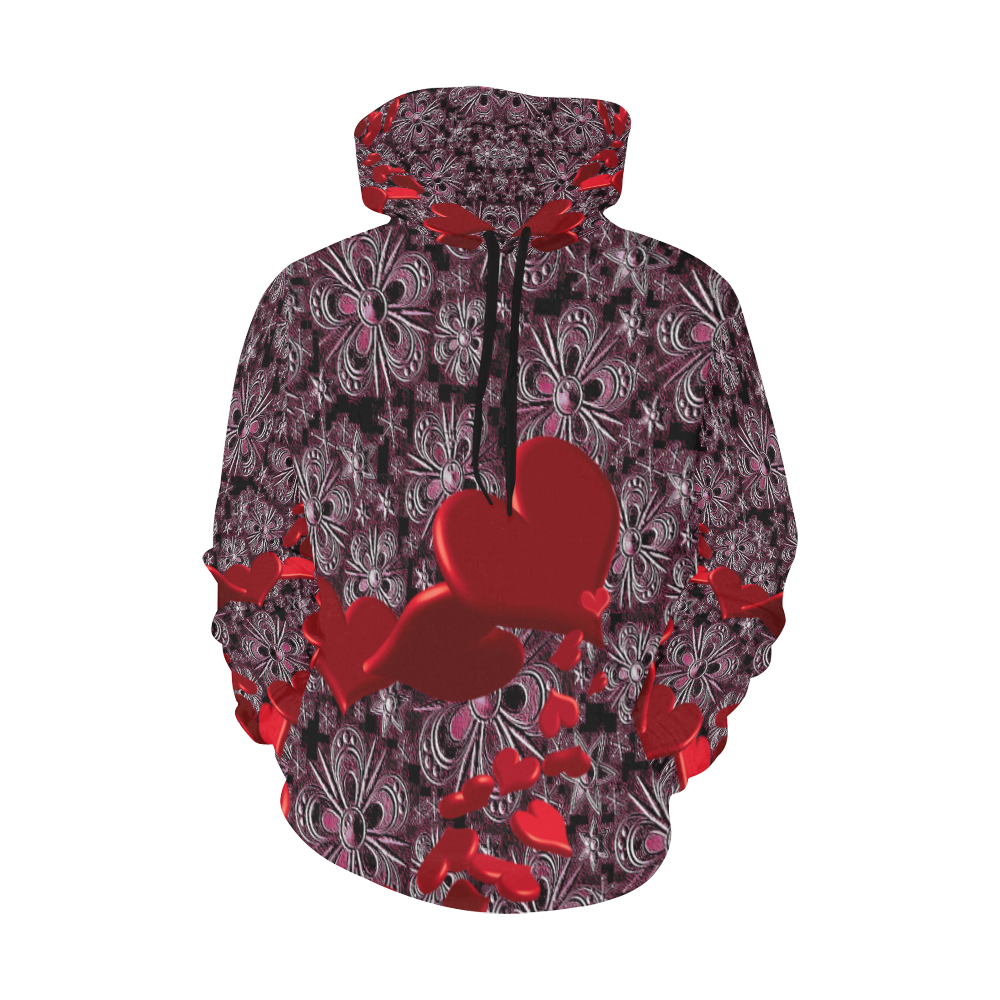 Heart Snowflake Design All Over Print Hoodie for Women (USA Size) (Model H13)