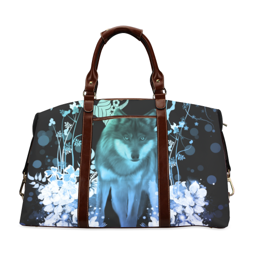 Awesome wolf with flowers Classic Travel Bag (Model 1643) Remake