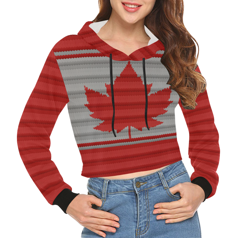Canada Winter Print All Over Print Crop Hoodie for Women (Model H22)