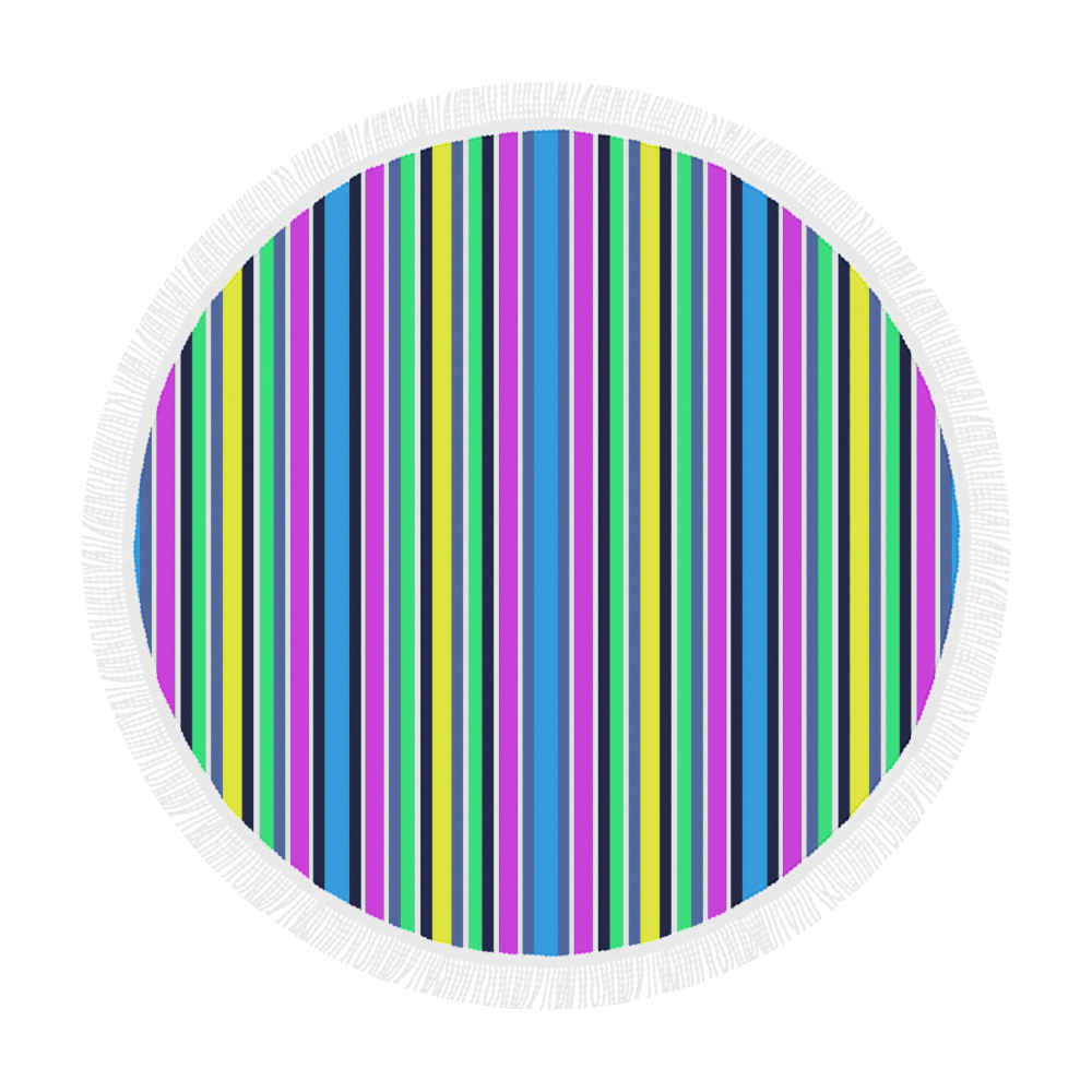 Vivid Colored Stripes 1 Circular Beach Shawl 59"x 59"