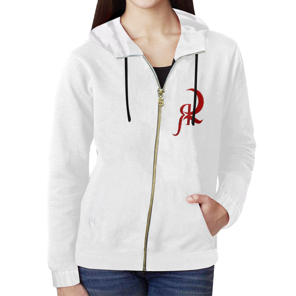 Red Queen Band White All Over Print Full Zip Hoodie for Women (Model H14)