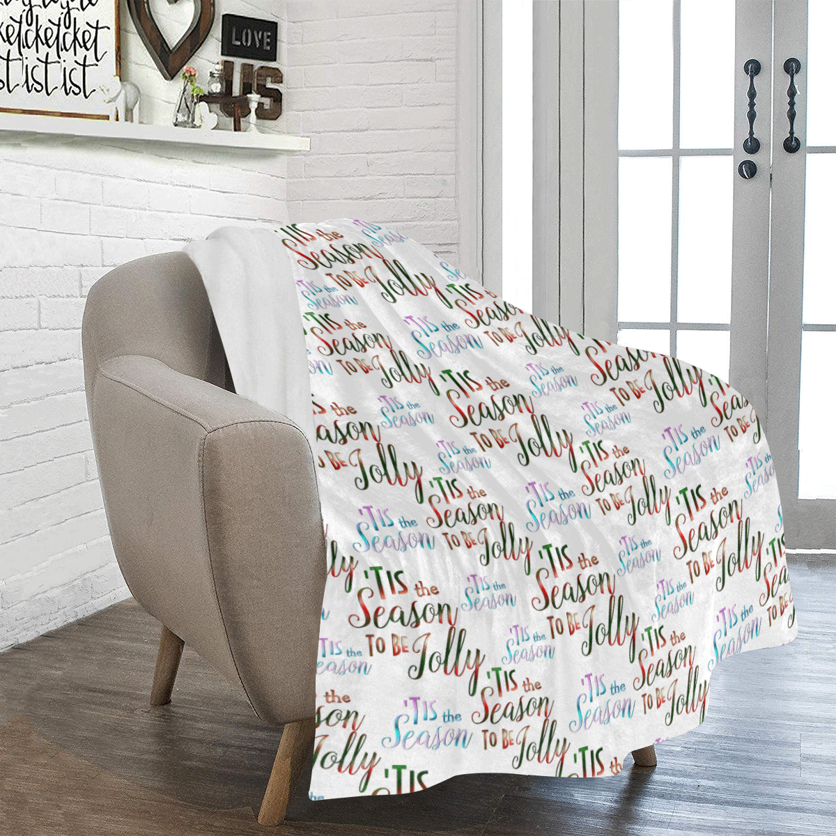 Christmas 'Tis The Season Pattern on White Ultra-Soft Micro Fleece Blanket 50"x60"