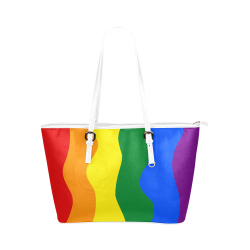 Gay Pride - Rainbow Flag Waves Stripes 2 Leather Tote Bag/Small (Model 1651)