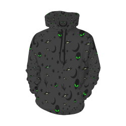 Alien Flying Saucers Stars Pattern on Charcoal All Over Print Hoodie for Men/Large Size (USA Size) (Model H13)