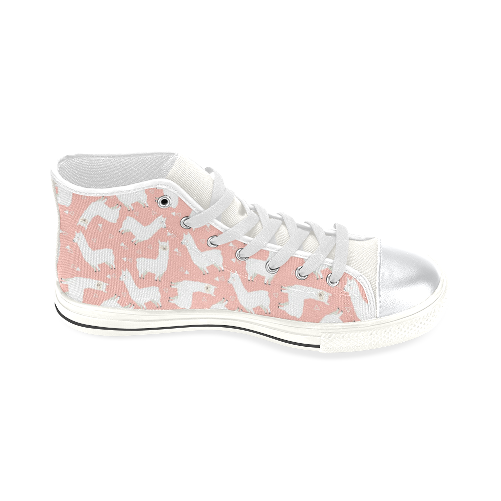 Pink Llama Pattern High Top Canvas Women's Shoes/Large Size (Model 017)