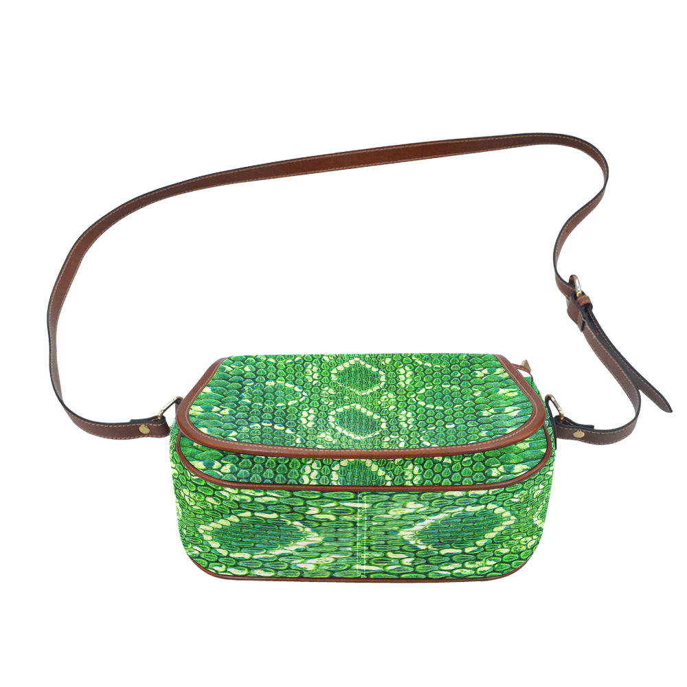 SNAKE LEATHER 5 GREEN Saddle Bag/Small (Model 1649) Full Customization