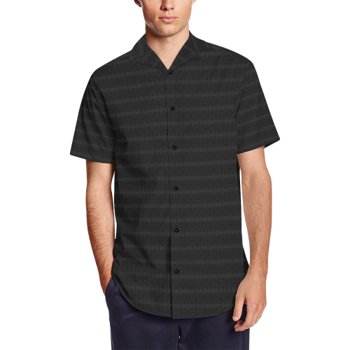 Gothic Metal Diamond Pattern Dress Shirt Men's Short Sleeve Shirt with Lapel Collar (Model T54)