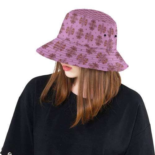 Rich Lavender and Gold Wall Flower Print smallest All Over Print Bucket Hat