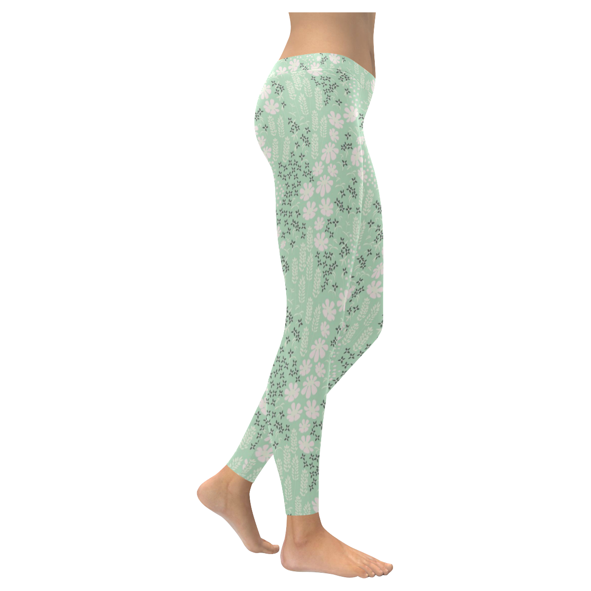 Mint Floral Pattern Women's Low Rise Leggings (Invisible Stitch) (Model L05)