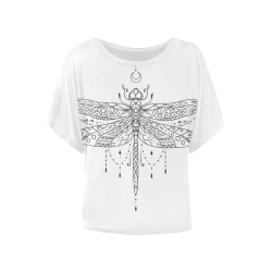 Fantasy Mandala Tattoo Dragonfly 1 Women's Batwing-Sleeved Blouse T shirt (Model T44)