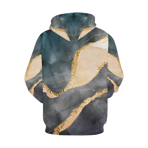 black and gold All Over Print Hoodie for Women (USA Size) (Model H13)