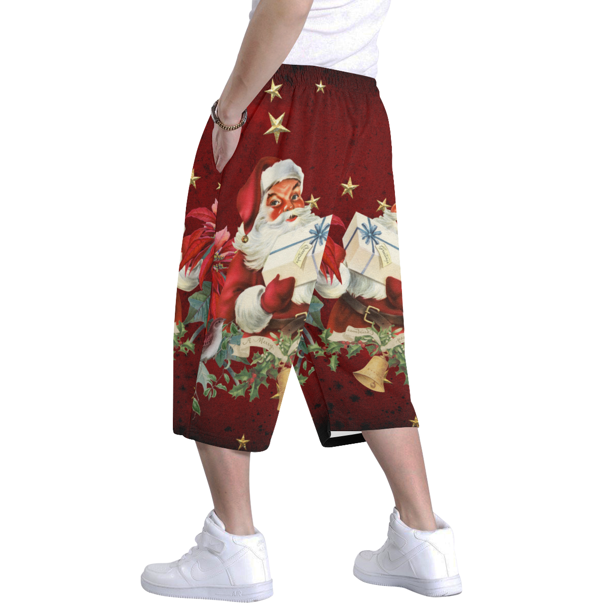 Santa Claus with gifts, vintage Men's All Over Print Baggy Shorts (Model L37)
