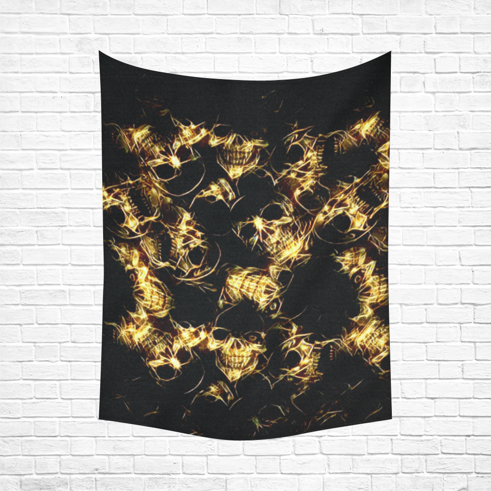 Gold Energy Skulls Black Light Cotton Linen Wall Tapestry 60"x 80"