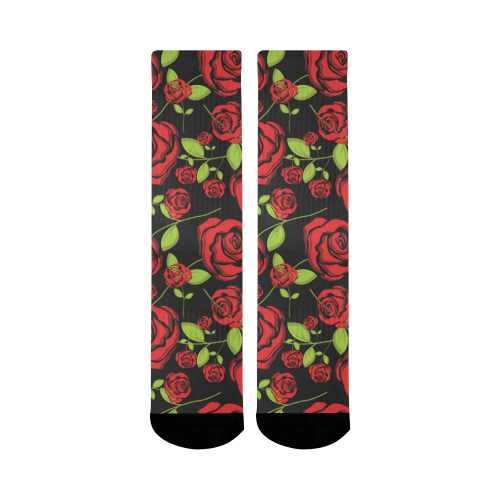 Red Roses on Black Mid-Calf Socks (Black Sole)
