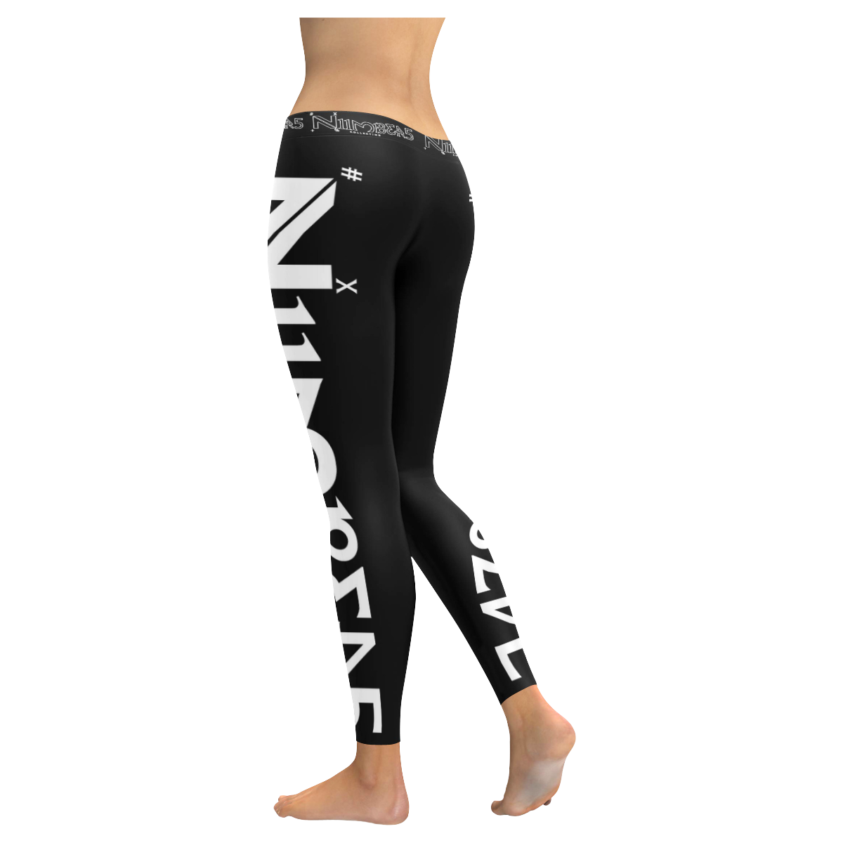 NUMBERS COLLECTION SIDE WHITE/BLACK Women's Low Rise Leggings (Invisible Stitch) (Model L05)