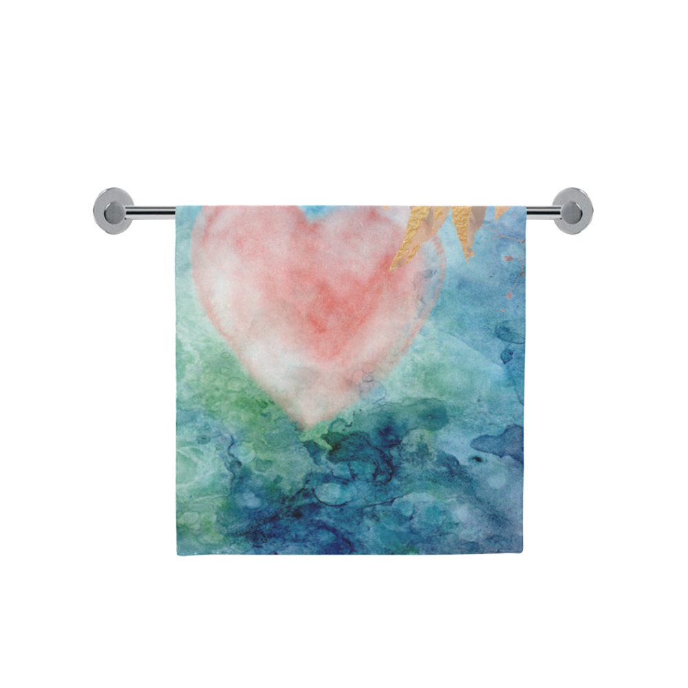 Heart and Flowers - Pink and Blue Bath Towel 30"x56"