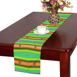 Bright Green Orange Stripes Pattern Abstract Table Runner 14x72 inch