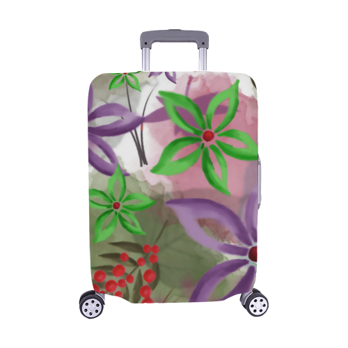 Flower Pattern - purple, violet, green, red Luggage Cover/Medium 22"-25"